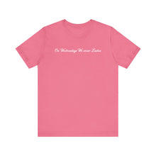 Load image into Gallery viewer, (Pink) “On Wednesdays We wear Lashes” Jersey Tee