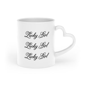 “Lucky Girl (3x)” Heart-Shaped Mug