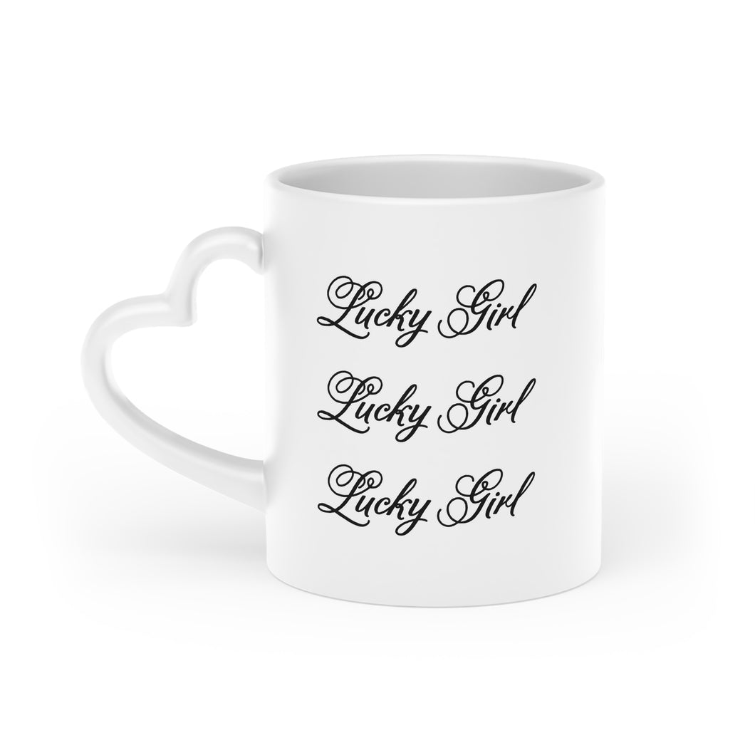 “Lucky Girl (3x)” Heart-Shaped Mug